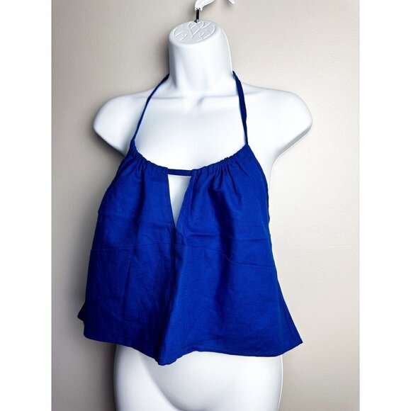 NWT Urban Renewal Cropped Key Hole Halter Cropped Tank Top Blue Womens Large - Picture 2 of 6